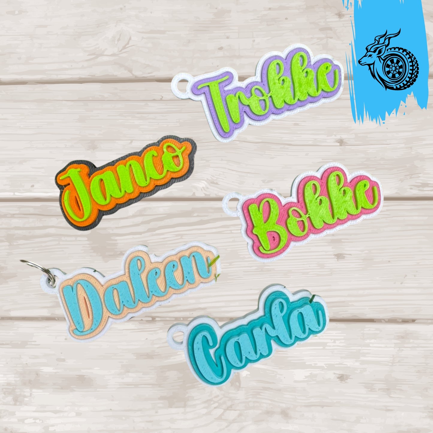 Triple-Layer Personalised Name Keyring - SCRIPTY FONT