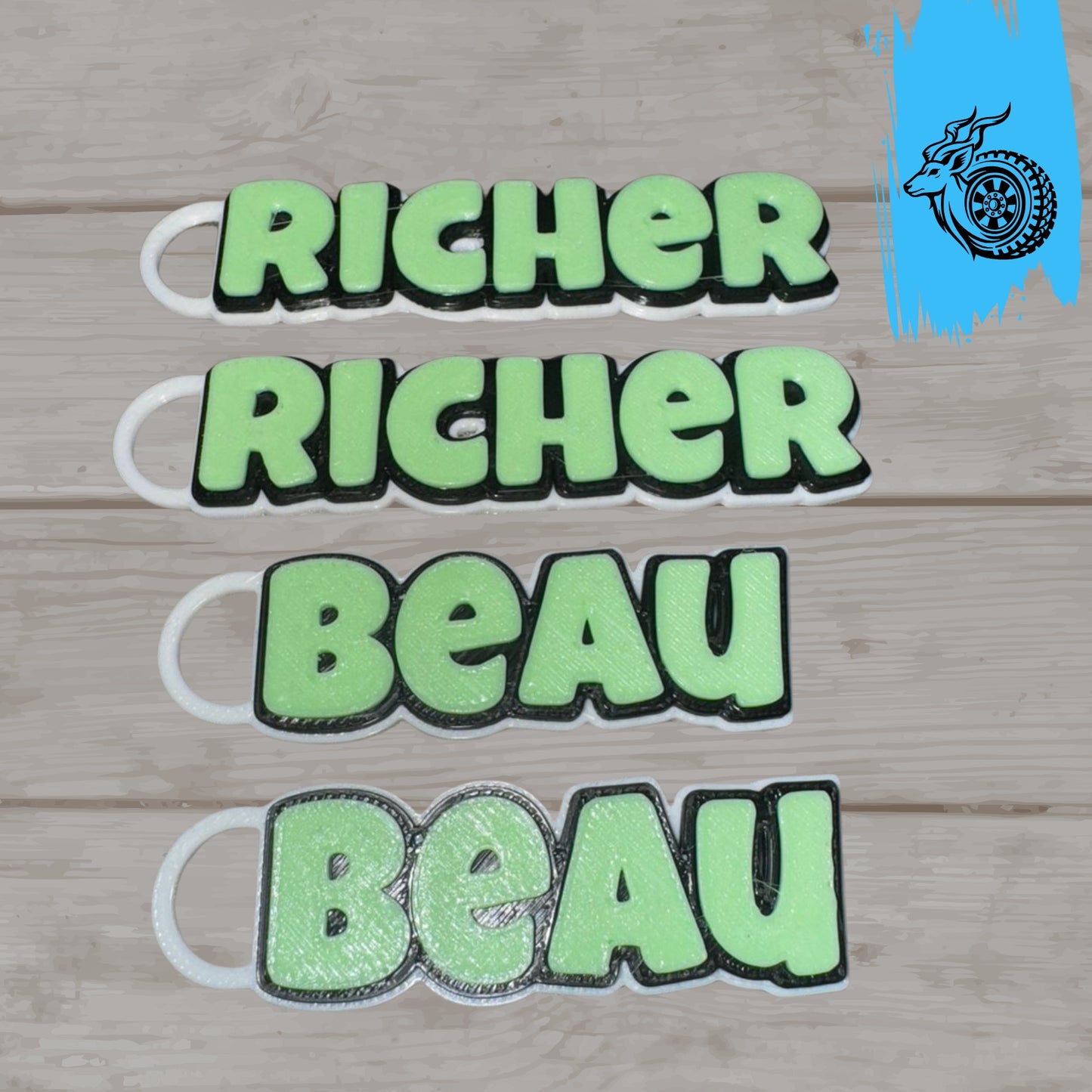GLOW-IN-THE-DARK Double-Layer Personalised Name Keyring - BLOCKY FONT