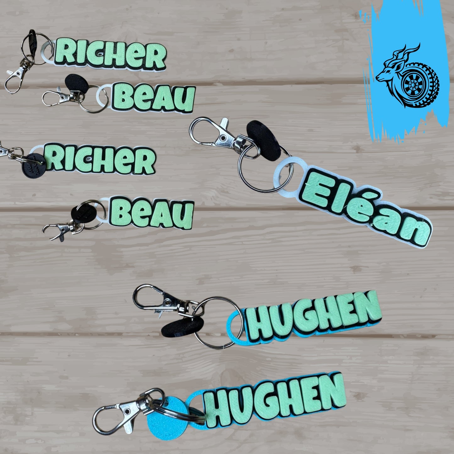 GLOW-IN-THE-DARK Double-Layer Personalised Name Keyring - BLOCKY FONT