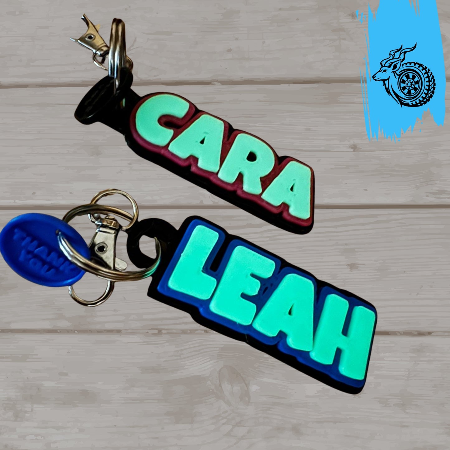 GLOW-IN-THE-DARK Double-Layer Personalised Name Keyring - BLOCKY FONT