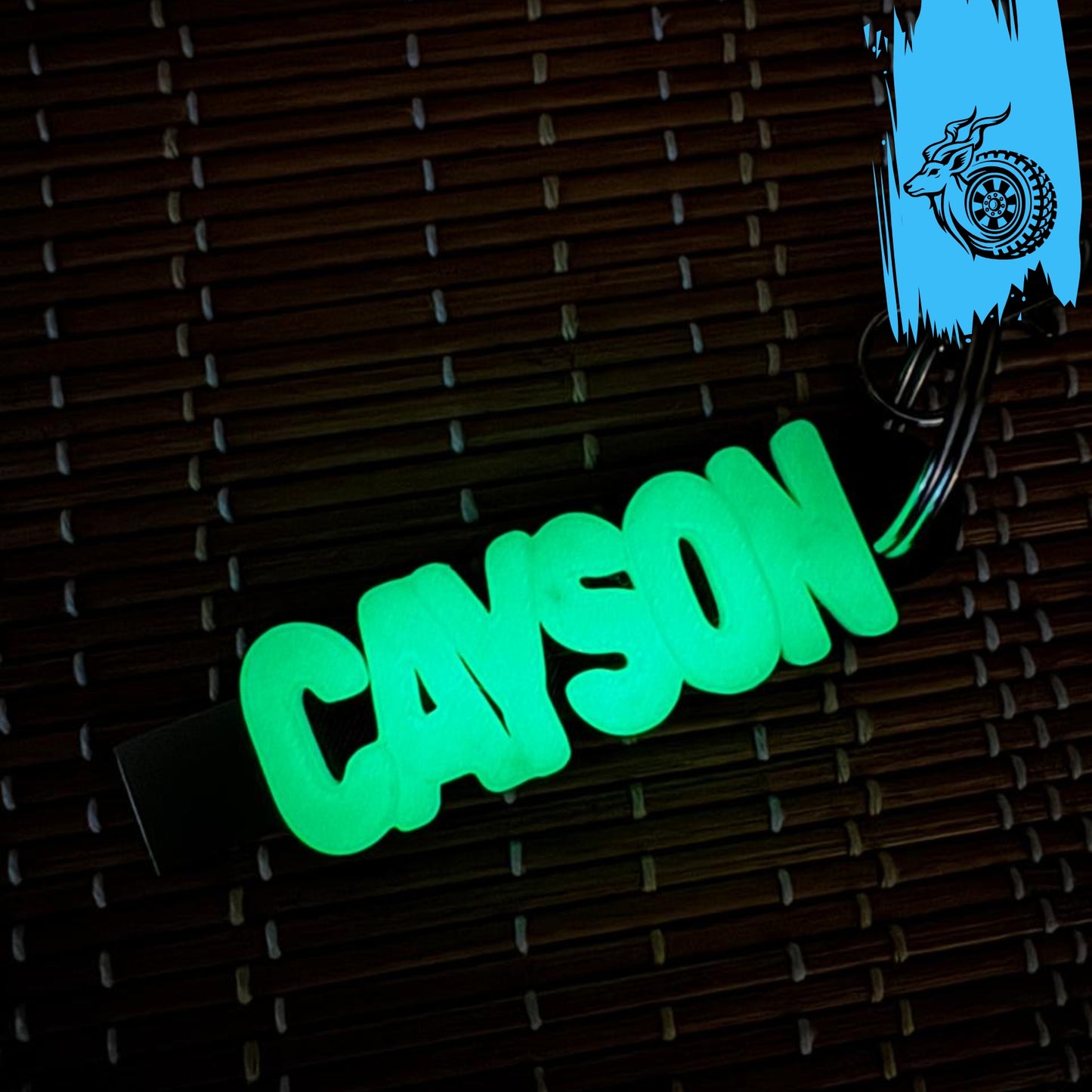 GLOW-IN-THE-DARK Double-Layer Personalised Name Keyring - BLOCKY FONT