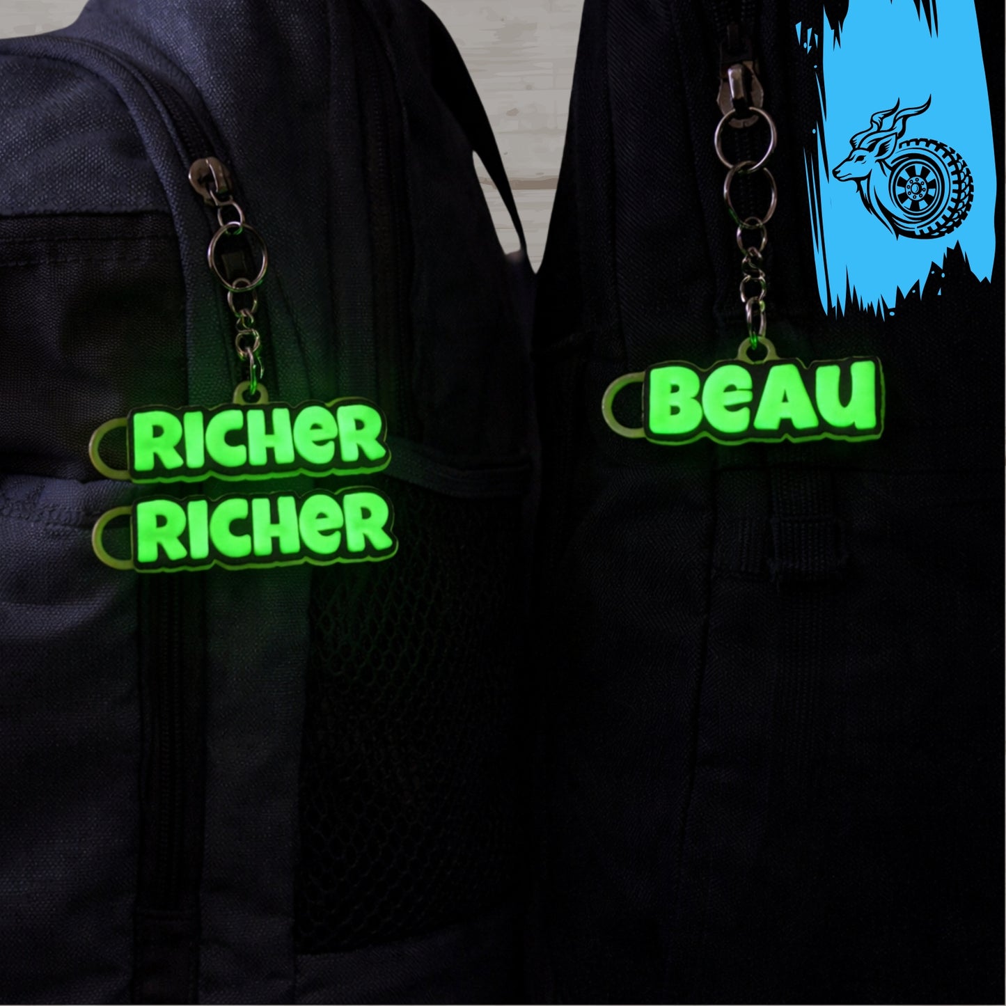 GLOW-IN-THE-DARK Double-Layer Personalised Name Keyring - BLOCKY FONT