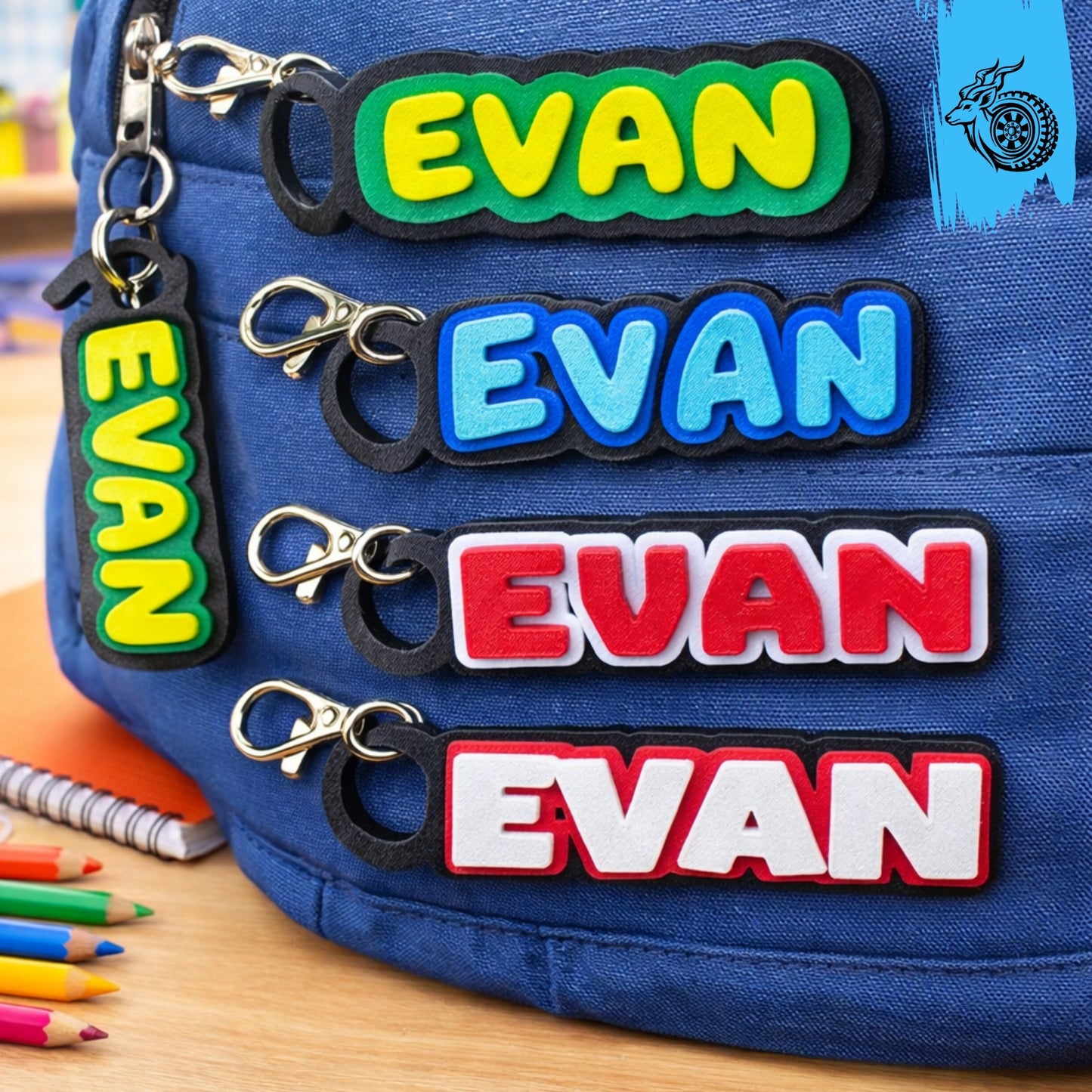 Triple-Layer Personalised Name Keyring - BLOCKY FONT